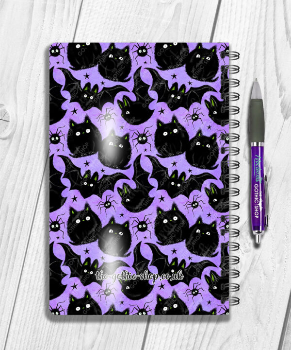 19023 fluffy black cats bats gothic a5 notebook 2