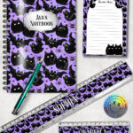 19023 fluffy black cats bats gothic stationery 3
