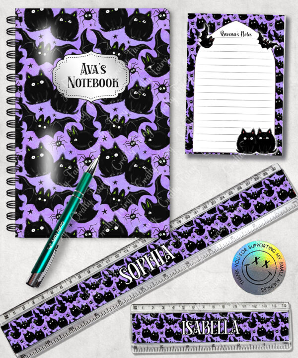 19023 fluffy black cats bats gothic stationery 3