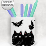 19027 fluffy black cats bats gothic pen pots 1
