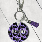 19031 fluffy black cats bats gothic keyring 1