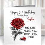 wuthering heights crimson rose haunt me birthday card with option to personalise
