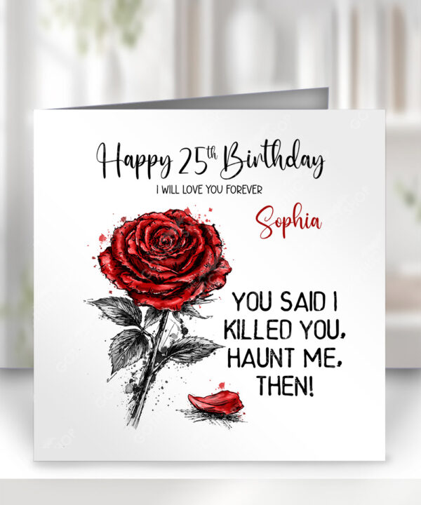 wuthering heights crimson rose haunt me birthday card with option to personalise