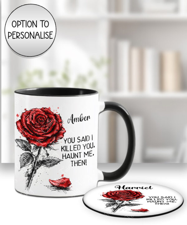 wuthering heights crimson rose haunt me mug with option to personalise