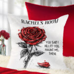 wuthering heights crimson rose haunt me gothic velvet cushion with option to personalise