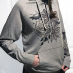 bats & moons unisex lightweight silver grey gothic hoodie with kangaroo pocket