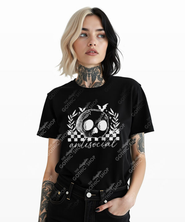 antisocial skull unisex gothic t shirt