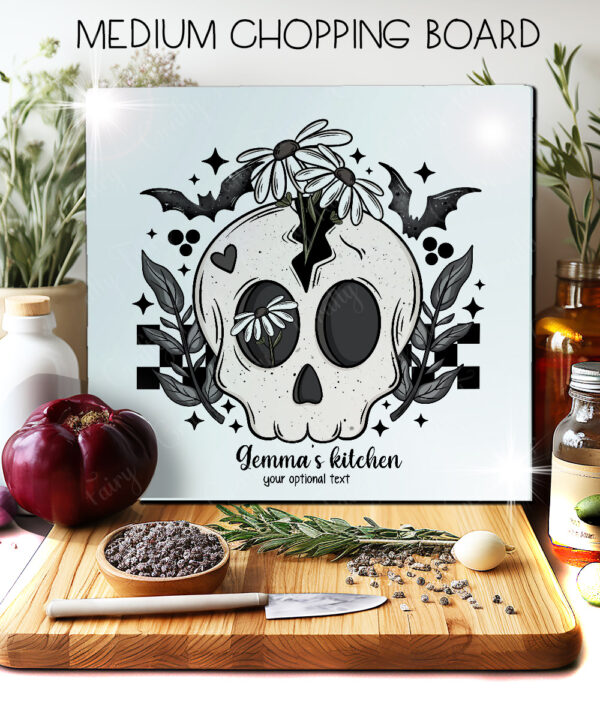 19055 skull daisies gothic chopping board 3