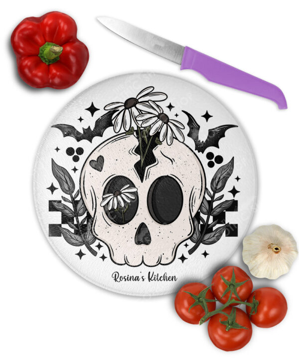 19056 skull daisies gothic chopping board 1