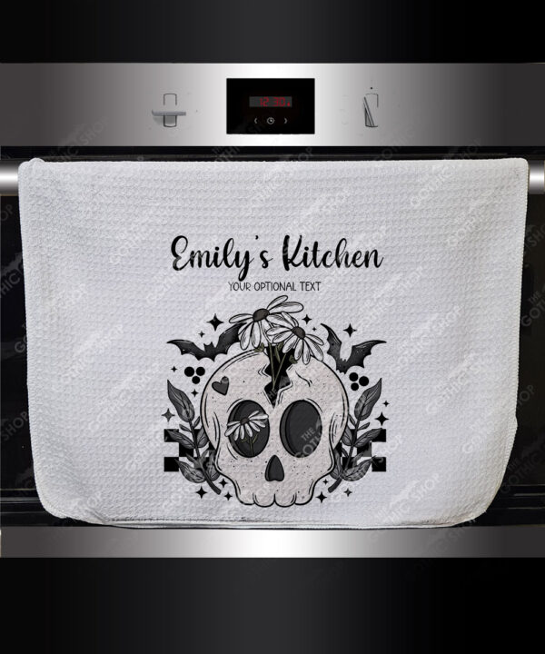 19058 skull daisies gothic kitchen towel 1