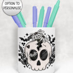 19065 skull daisies gothic pen pot 2