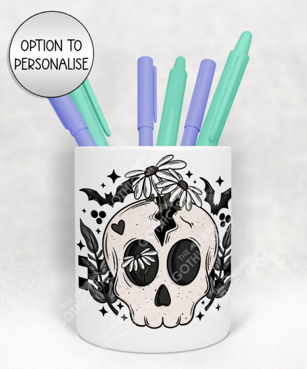 19065 skull daisies gothic pen pot 2
