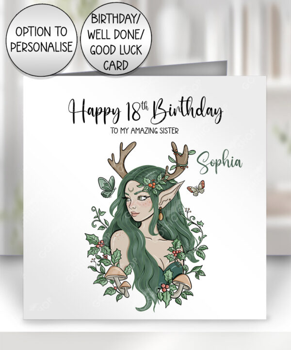 19073 green forest fairy personalised card 1