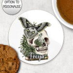 19092 personalised moth skull gothic coaster 1