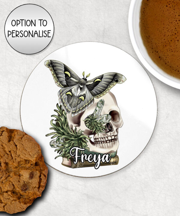 19092 personalised moth skull gothic coaster 1