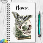 goblincore bookish skull & moth notebook journal with option to personalise