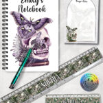19097 personalised moth skull gothic stationery