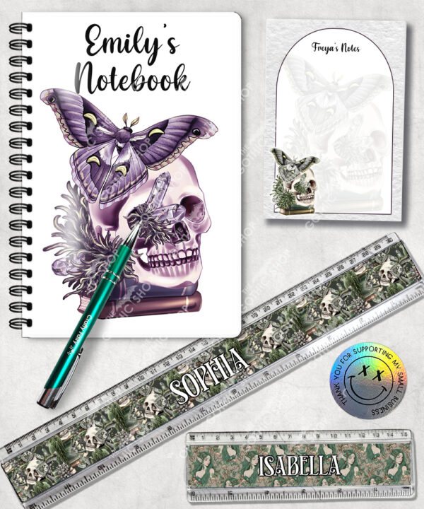 19097 personalised moth skull gothic stationery
