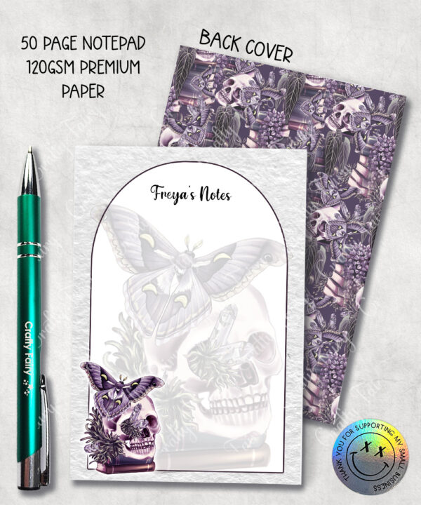 19098 personalised moth skull gothic notepad 2