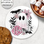 19111 pink floral ghost personalised coaster 1