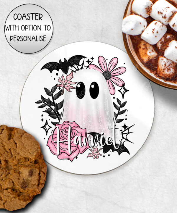 19111 pink floral ghost personalised coaster 1