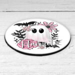 19111 pink floral ghost personalised coaster 2