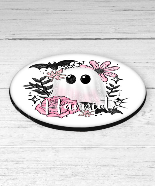 19111 pink floral ghost personalised coaster 2