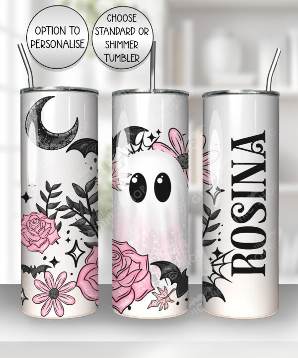 19112 pink floral ghost personalised tumbler 1