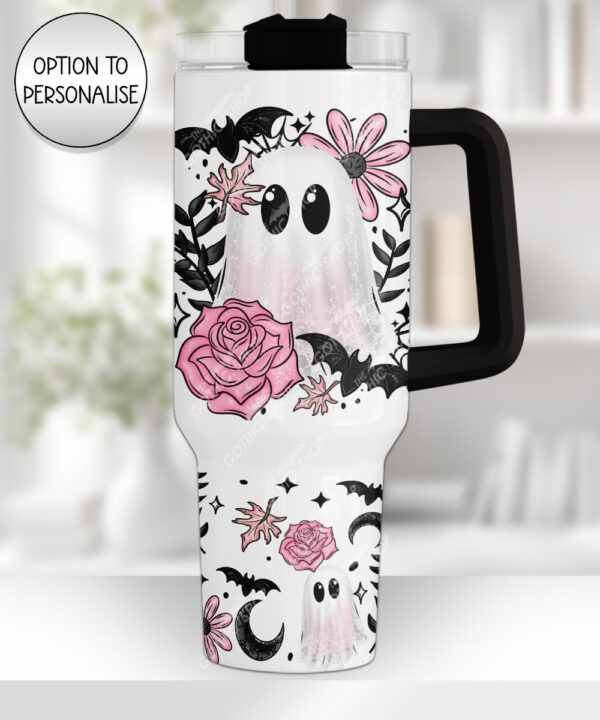 19114 pink floral ghost personalised stanley bottle 2
