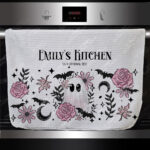 19115 pink floral ghost personalised kitchen towel 1