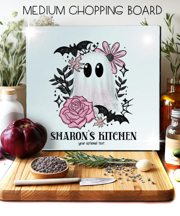 19116 pink floral ghost personalised chopping board 2
