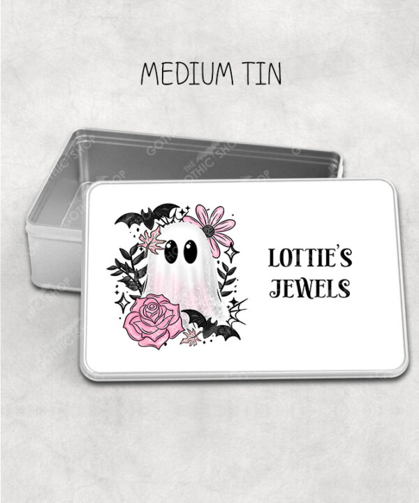 19118 pink floral ghost personalised tin 1