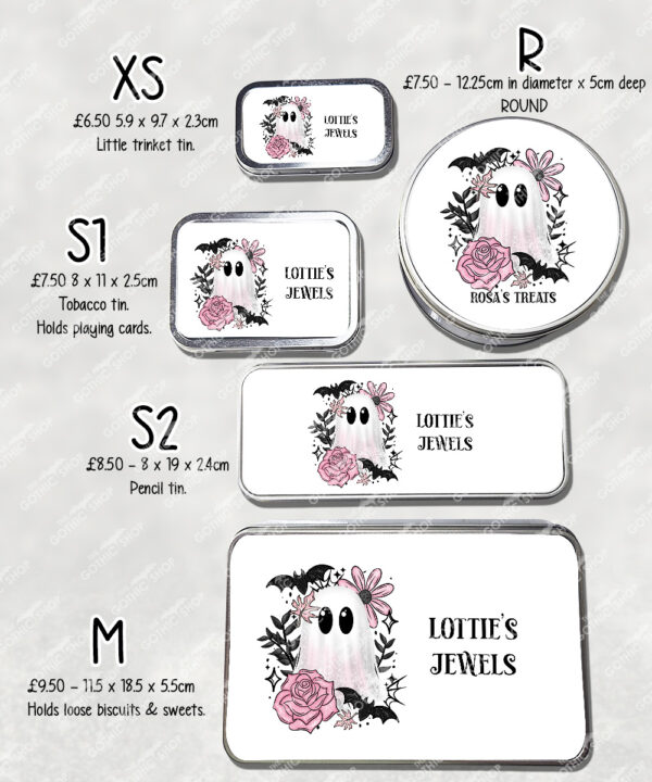 19118 pink floral ghost personalised tin 4