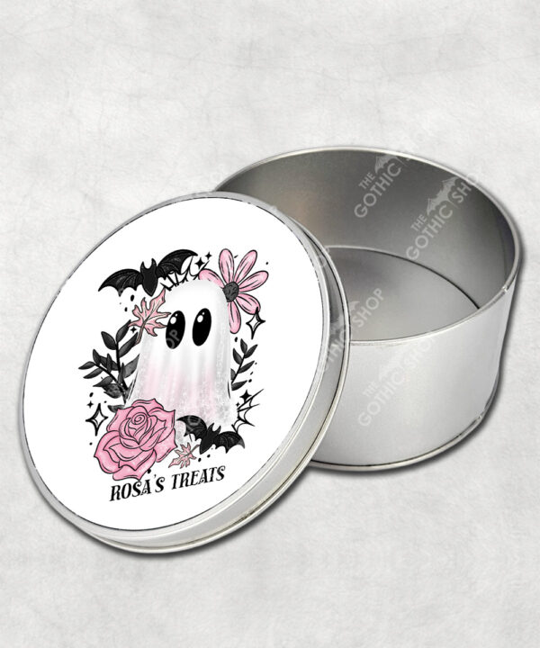 19118 pink floral ghost personalised tin 5