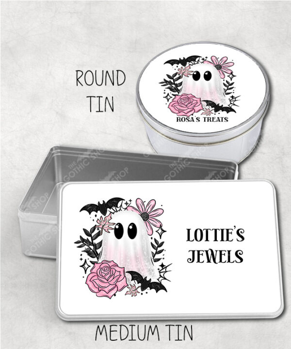 19118 pink floral ghost personalised tin 6
