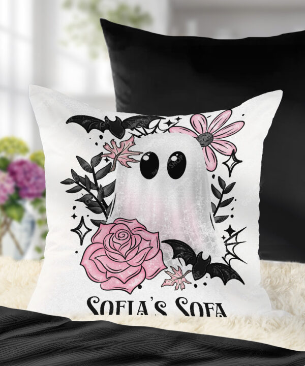 19120 pink floral ghost personalised cushion 1