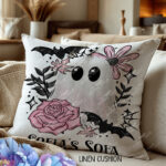 19120 pink floral ghost personalised cushion 2