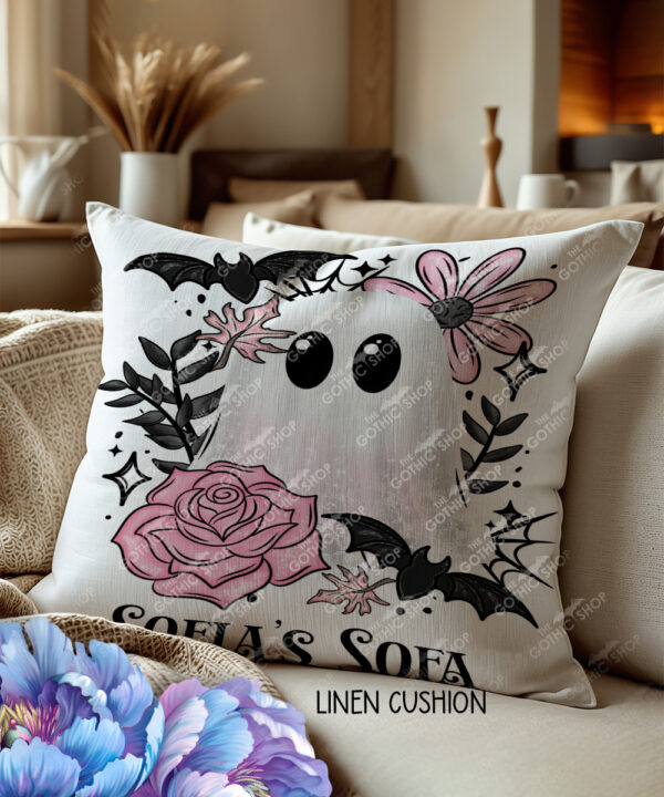 19120 pink floral ghost personalised cushion 2