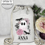19122 pink floral ghost personalised pe drawstring bag 1
