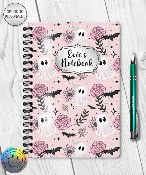 19123 pink floral ghost personalised a5 notebook 1