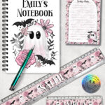 19123 pink floral ghost personalised gothic stationery
