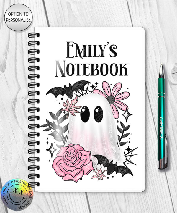 19124 pink floral ghost personalised a5 notebook 1