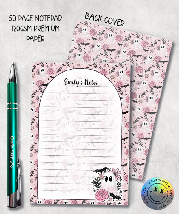 19125 pink floral ghost personalised a6 notepad
