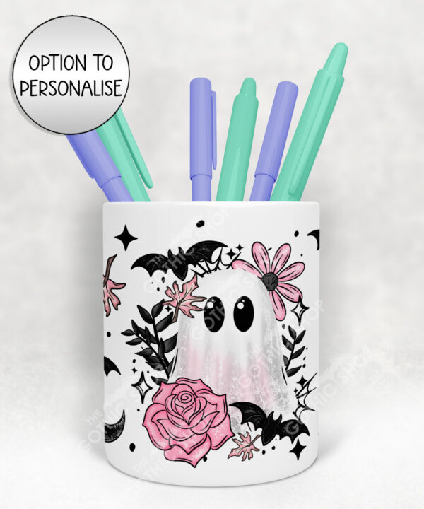 19127 pink floral ghost personalised pen pot 2