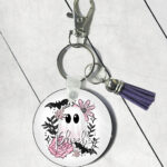 19133 pink floral ghost personalised keyring 1