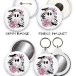 pink floral ghost gothic mirror or fridge magnet with option to personalise