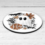19141 ghost orange floral personalised coaster 2