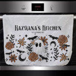 19145 ghost orange floral personalised kitchen towel 1