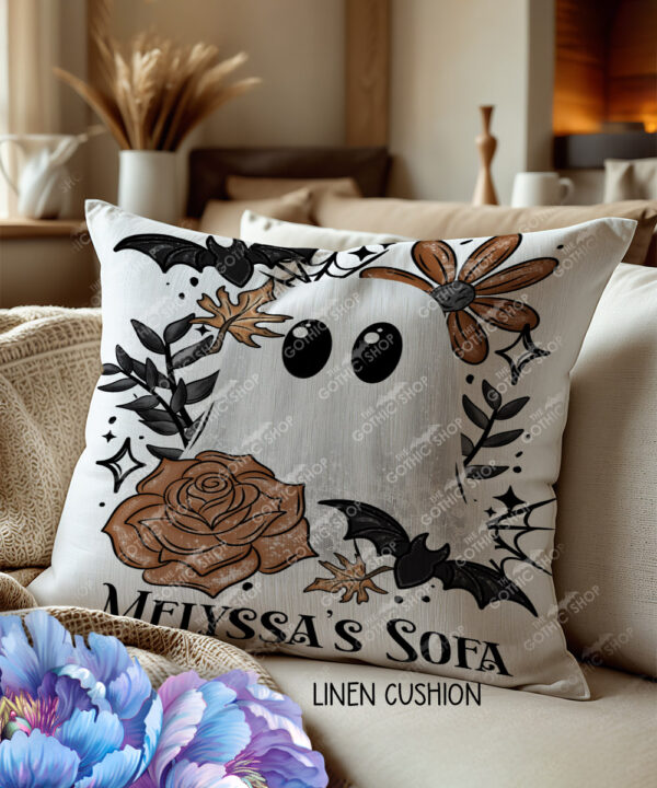 19150 ghost orange floral personalised cushion 2