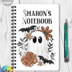 19154 ghost orange floral personalised notebook 1